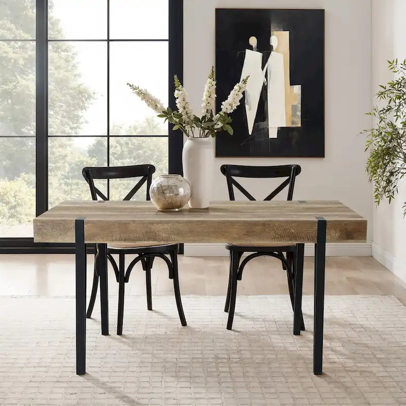 Mesa de Comedor Rectangular de 6 Plazas con Acabado en Roble y Patas de Metal Negro