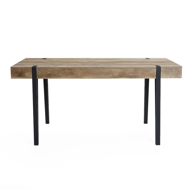 Mesa de Comedor Rectangular de 6 Plazas con Acabado en Roble y Patas de Metal Negro