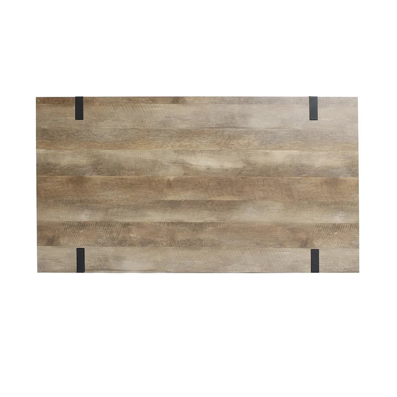 Mesa de Comedor Rectangular de 6 Plazas con Acabado en Roble y Patas de Metal Negro