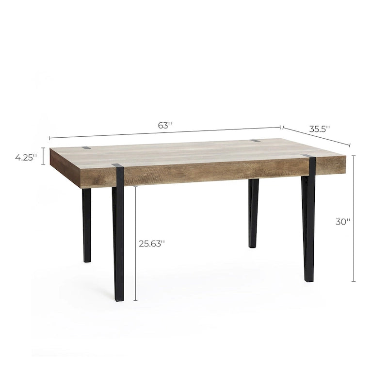 Mesa de Comedor Rectangular de 6 Plazas con Acabado en Roble y Patas de Metal Negro