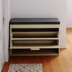 Banco para zapatos de ratán beige con cajón abatible y cojín de asiento, 1 plaza
