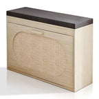 Banco para zapatos de ratán beige con cajón abatible y cojín de asiento, 1 plaza