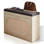 Banco para zapatos de ratán beige con cajón abatible y cojín de asiento, 1 plaza