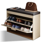 Banco para zapatos de ratán beige con cajón abatible y cojín de asiento, 1 plaza