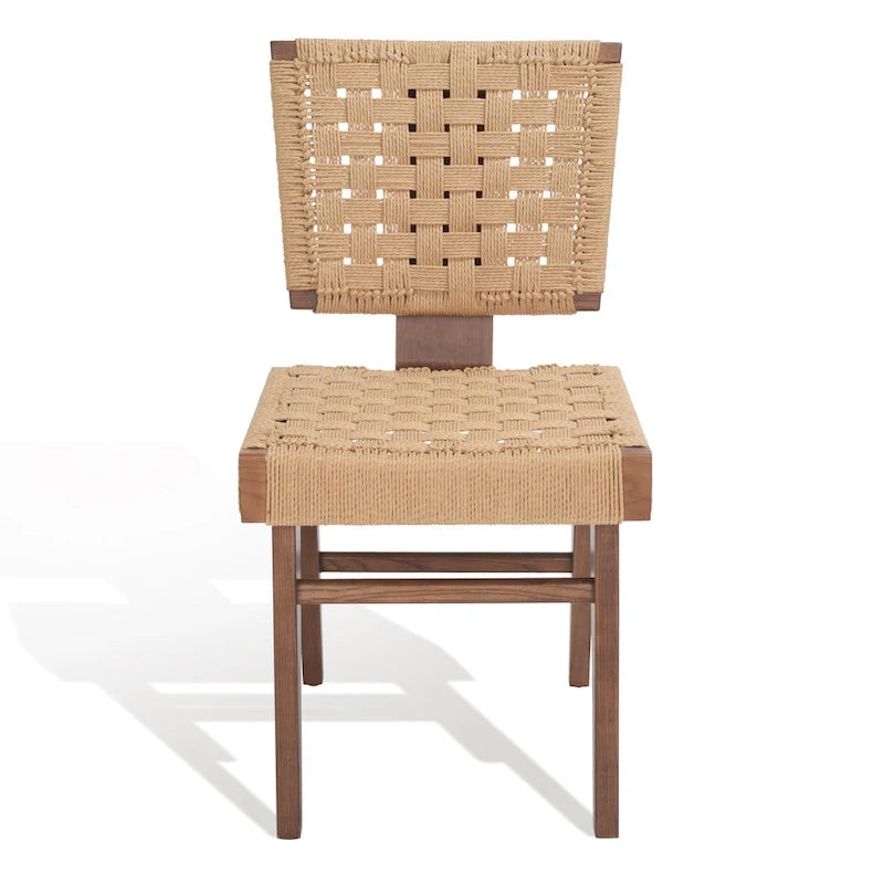 Silla de comedor sin brazos de tejido natural, opciones en negro/natural y nogal, juego de 2