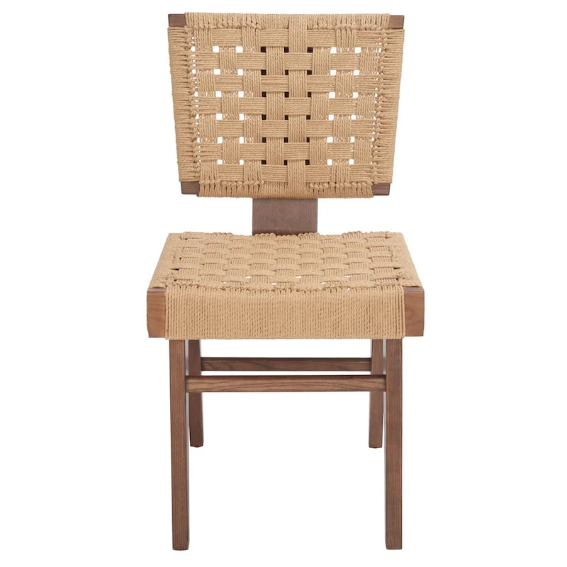 Silla de comedor sin brazos de tejido natural, opciones en negro/natural y nogal, juego de 2