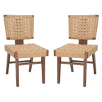 Silla de comedor sin brazos de tejido natural, opciones en negro/natural y nogal, juego de 2