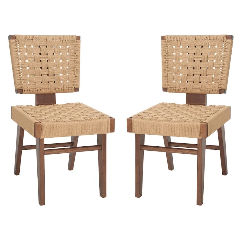 Silla de comedor sin brazos de tejido natural, opciones en negro/natural y nogal, juego de 2