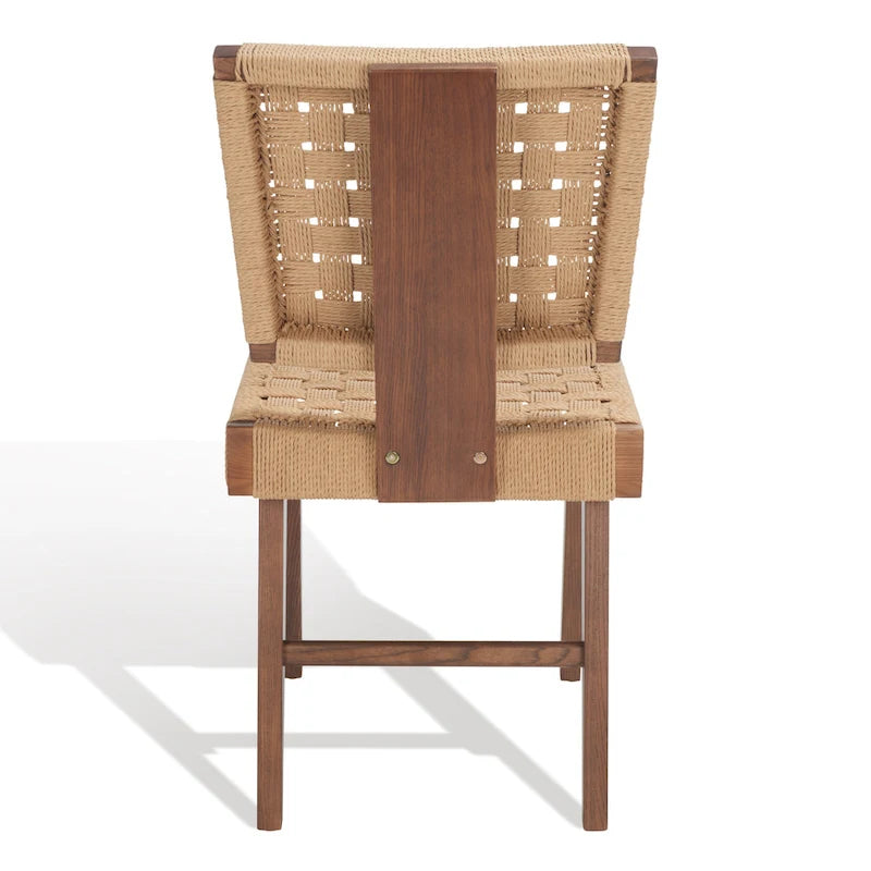 Silla de comedor sin brazos de tejido natural, opciones en negro/natural y nogal, juego de 2