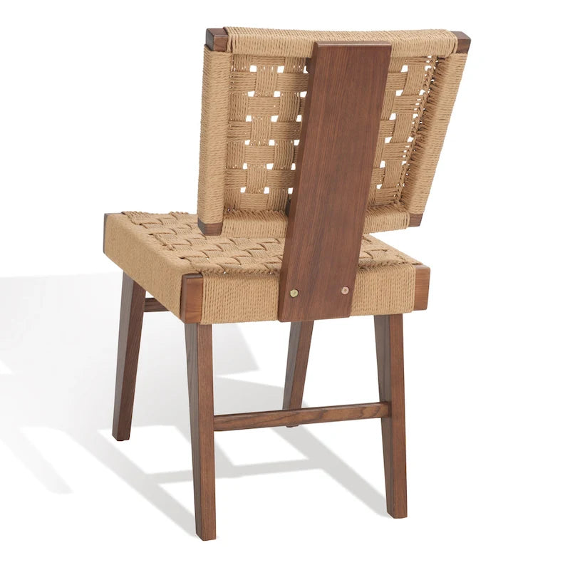 Silla de comedor sin brazos de tejido natural, opciones en negro/natural y nogal, juego de 2
