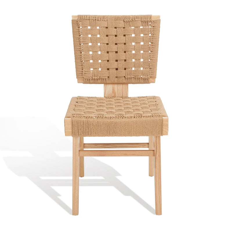 Silla de comedor sin brazos de tejido natural, opciones en negro/natural y nogal, juego de 2