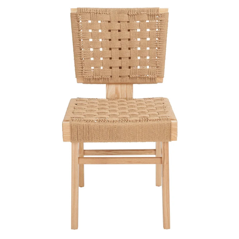 Silla de comedor sin brazos de tejido natural, opciones en negro/natural y nogal, juego de 2