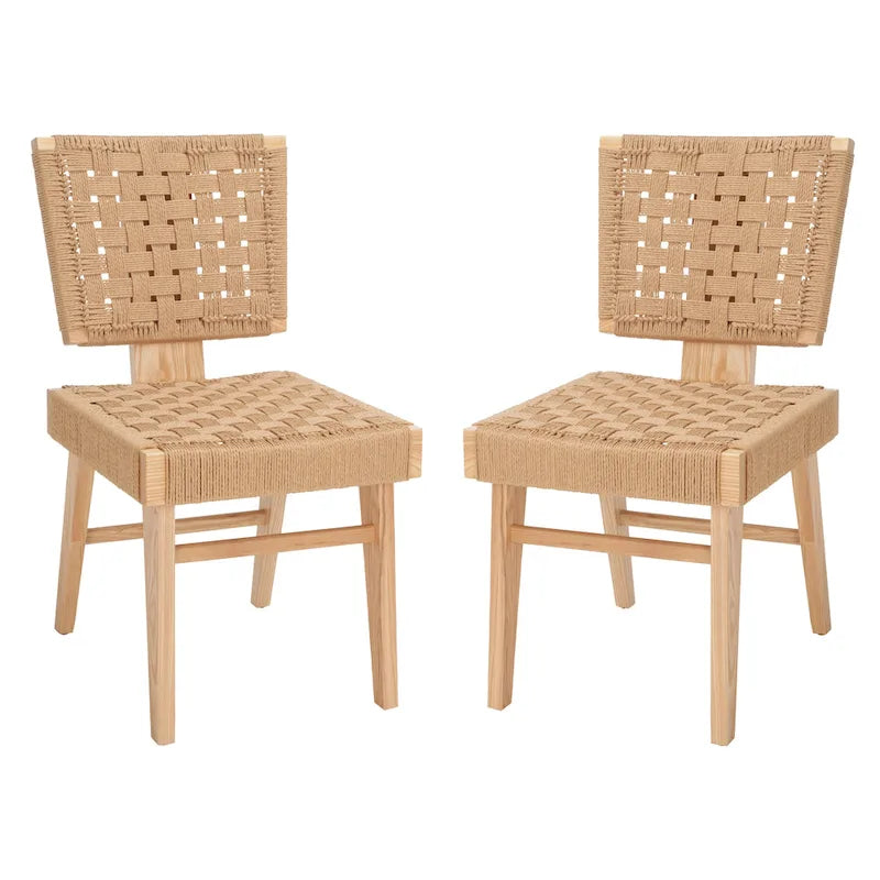 Silla de comedor sin brazos de tejido natural, opciones en negro/natural y nogal, juego de 2