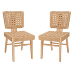 Silla de comedor sin brazos de tejido natural, opciones en negro/natural y nogal, juego de 2