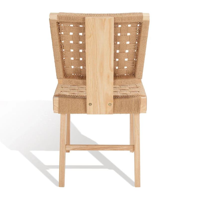 Silla de comedor sin brazos de tejido natural, opciones en negro/natural y nogal, juego de 2