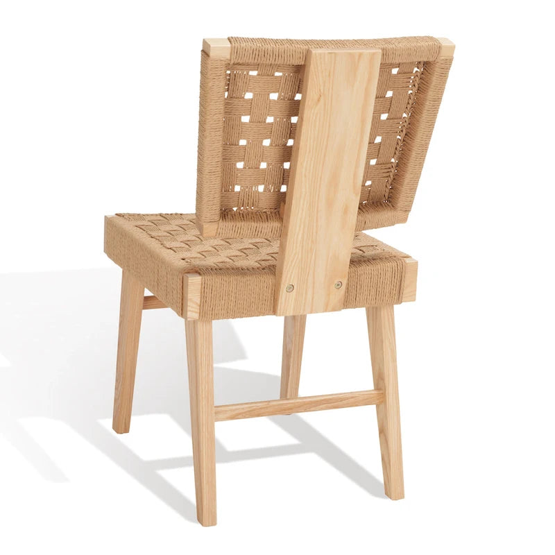 Silla de comedor sin brazos de tejido natural, opciones en negro/natural y nogal, juego de 2