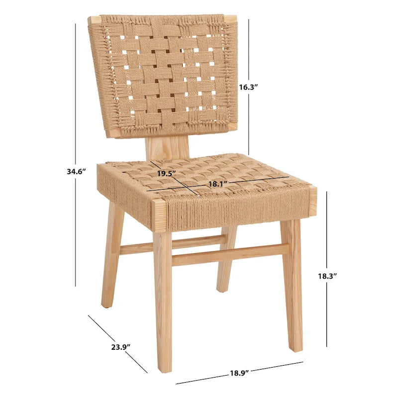 Silla de comedor sin brazos de tejido natural, opciones en negro/natural y nogal, juego de 2