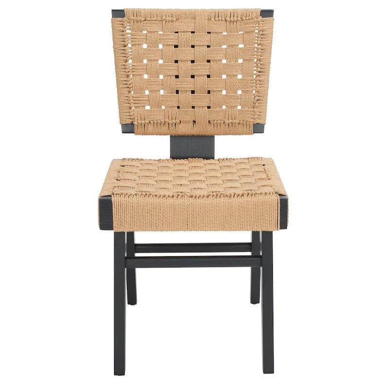 Silla de comedor sin brazos de tejido natural, opciones en negro/natural y nogal, juego de 2