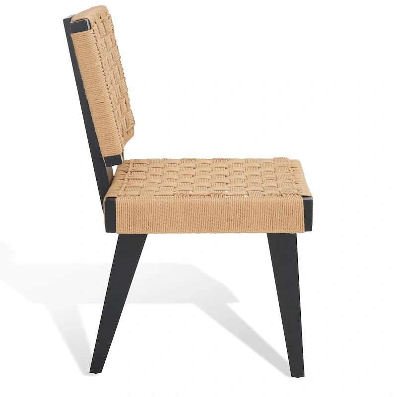 Silla de comedor sin brazos de tejido natural, opciones en negro/natural y nogal, juego de 2