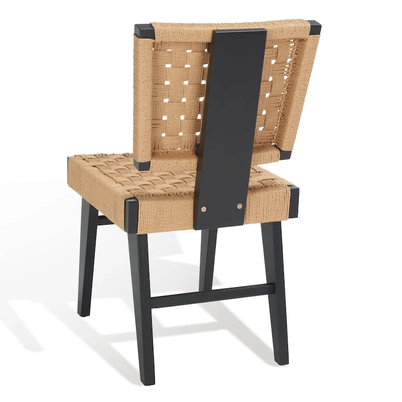 Silla de comedor sin brazos de tejido natural, opciones en negro/natural y nogal, juego de 2