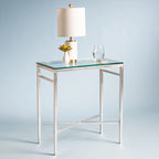 Mesa auxiliar con superficie de cristal, plateado/blanco/negro/dorado – Asiento individual, 22" An. x 13" Pr. x 25" Al.