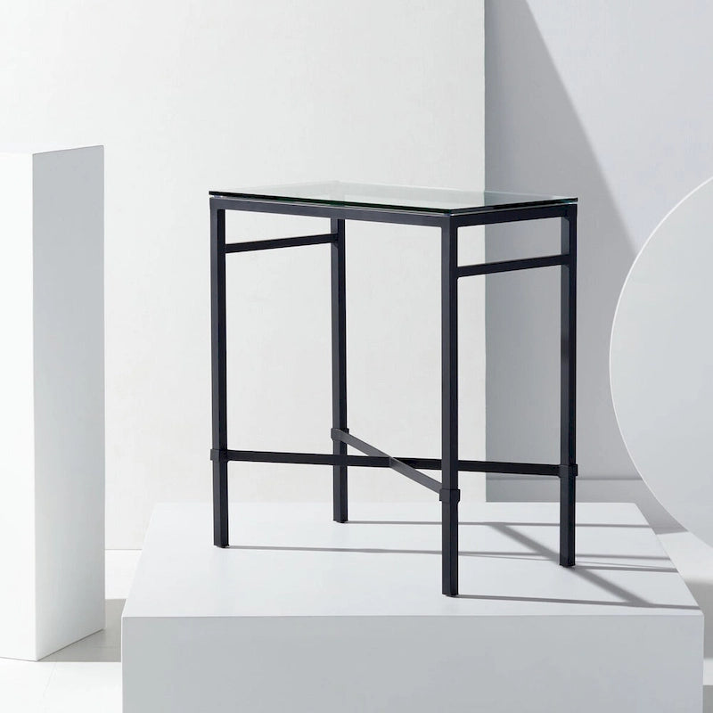 Mesa auxiliar con superficie de cristal, plateado/blanco/negro/dorado – Asiento individual, 22" An. x 13" Pr. x 25" Al.