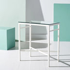 Mesa auxiliar con superficie de cristal, plateado/blanco/negro/dorado – Asiento individual, 22" An. x 13" Pr. x 25" Al.