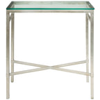 Mesa auxiliar con superficie de cristal, plateado/blanco/negro/dorado – Asiento individual, 22" An. x 13" Pr. x 25" Al.