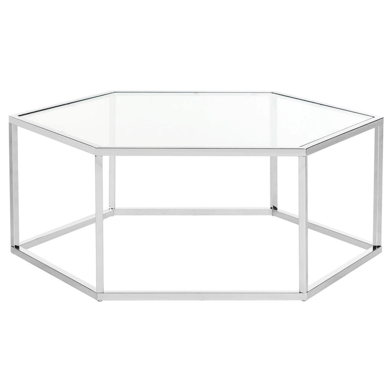 Mesa de centro hexagonal de cristal cromado – Estilo de sala de estar para 1 asiento