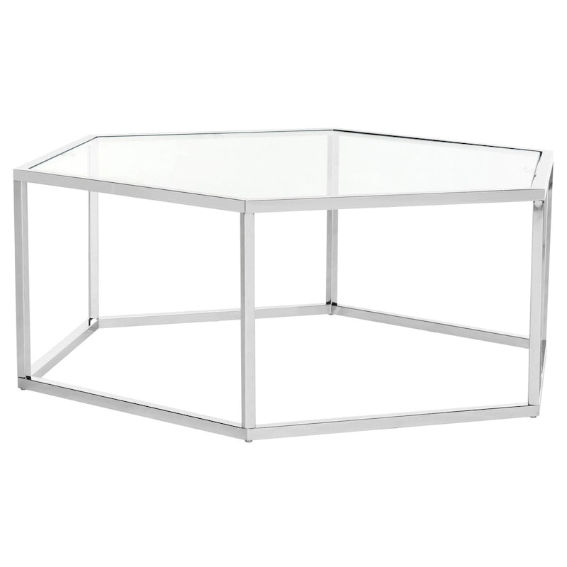 Mesa de centro hexagonal de cristal cromado – Estilo de sala de estar para 1 asiento