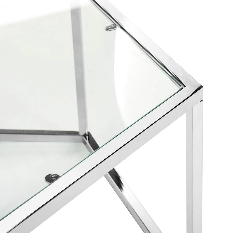 Mesa de centro hexagonal de cristal cromado – Estilo de sala de estar para 1 asiento