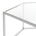 Mesa de centro hexagonal de cristal cromado – Estilo de sala de estar para 1 asiento