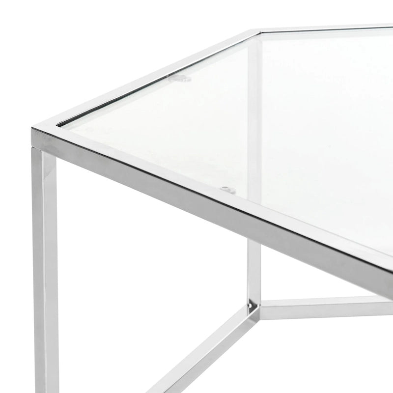Mesa de centro hexagonal de cristal cromado – Estilo de sala de estar para 1 asiento