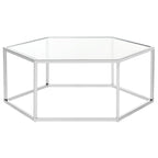 Mesa de centro hexagonal de cristal cromado – Estilo de sala de estar para 1 asiento