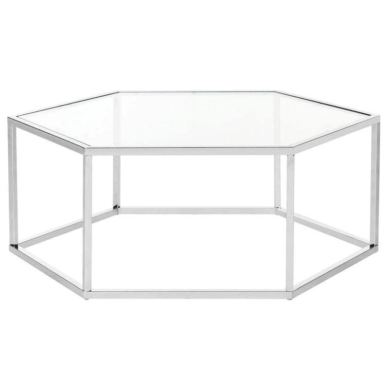 Mesa de centro hexagonal de cristal cromado – Estilo de sala de estar para 1 asiento