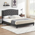 Base de cama tapizada con capitoné y plataforma, estilo Wingback, en gris o negro – Matrimonial / Queen, 2 personas