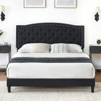 Base de cama tapizada con capitoné y plataforma, estilo Wingback, en gris o negro – Matrimonial / Queen, 2 personas