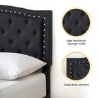 Base de cama tapizada con capitoné y plataforma, estilo Wingback, en gris o negro – Matrimonial / Queen, 2 personas