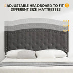 Base de cama tapizada con capitoné y plataforma, estilo Wingback, en gris o negro – Matrimonial / Queen, 2 personas