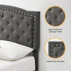 Base de cama tapizada con capitoné y plataforma, estilo Wingback, en gris o negro – Matrimonial / Queen, 2 personas