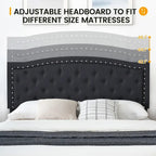 Base de cama tapizada con capitoné y plataforma, estilo Wingback, en gris o negro – Matrimonial / Queen, 2 personas