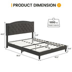 Base de cama tapizada con capitoné y plataforma, estilo Wingback, en gris o negro – Matrimonial / Queen, 2 personas