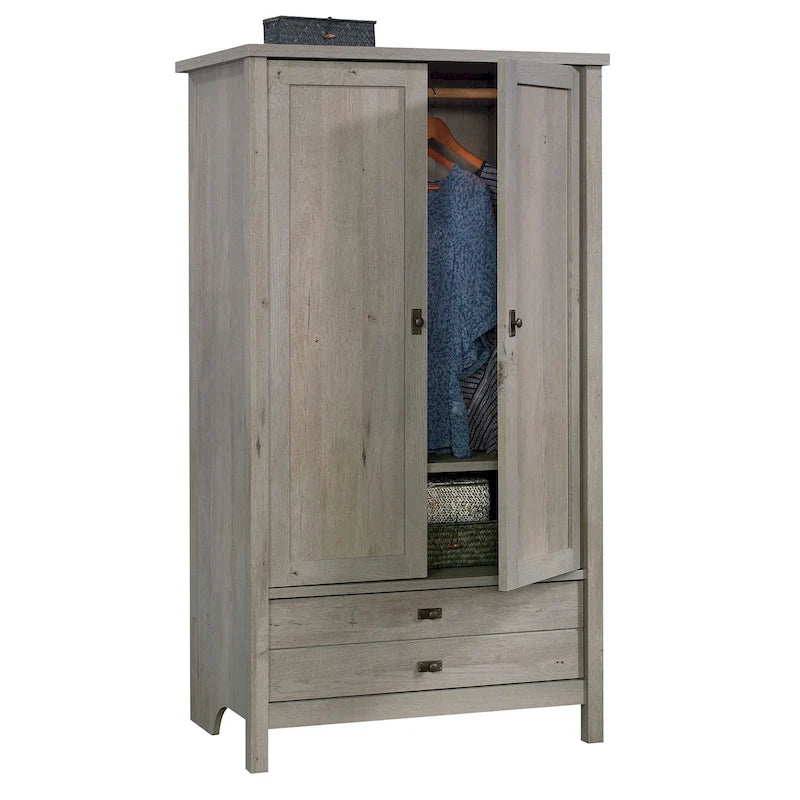 Armario de 2 puertas independiente con cajón, Blanco Suave / Roble Raven / Roble Mystic
