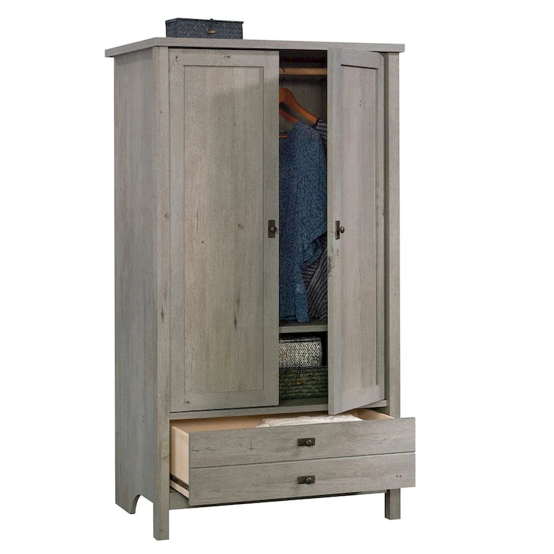 Armario de 2 puertas independiente con cajón, Blanco Suave / Roble Raven / Roble Mystic