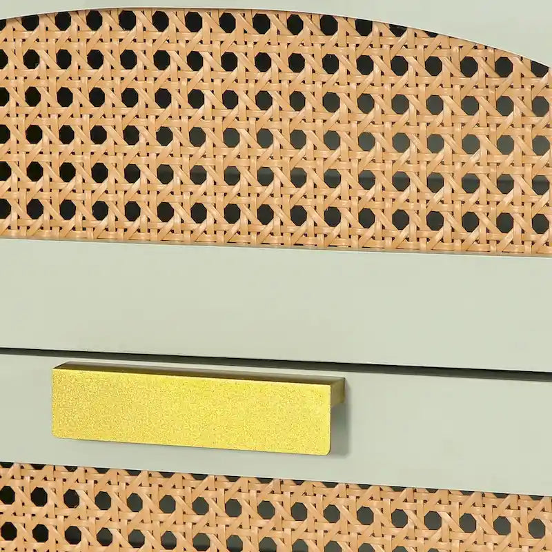 Mesita de noche de 3 cajones de ratán y madera, verde+marrón/negro+marrón, individual