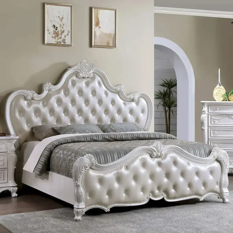 Cama de panel tradicional de madera maciza blanca/cerezo oscuro – King/Queen, 2 plazas