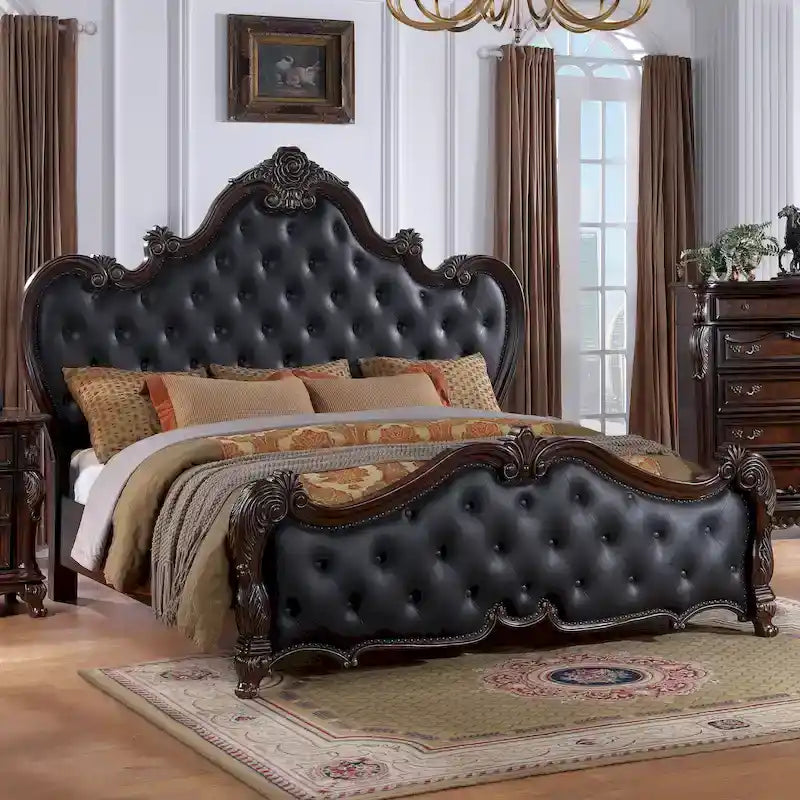 Cama de panel tradicional de madera maciza blanca/cerezo oscuro – King/Queen, 2 plazas