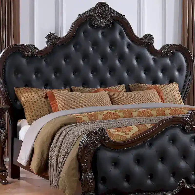 Cama de panel tradicional de madera maciza blanca/cerezo oscuro – King/Queen, 2 plazas