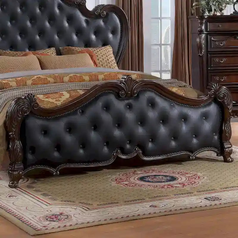 Cama de panel tradicional de madera maciza blanca/cerezo oscuro – King/Queen, 2 plazas