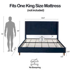 Estructura de cama con alas en terciopelo color marfil y azul – Queen/King, Para 2